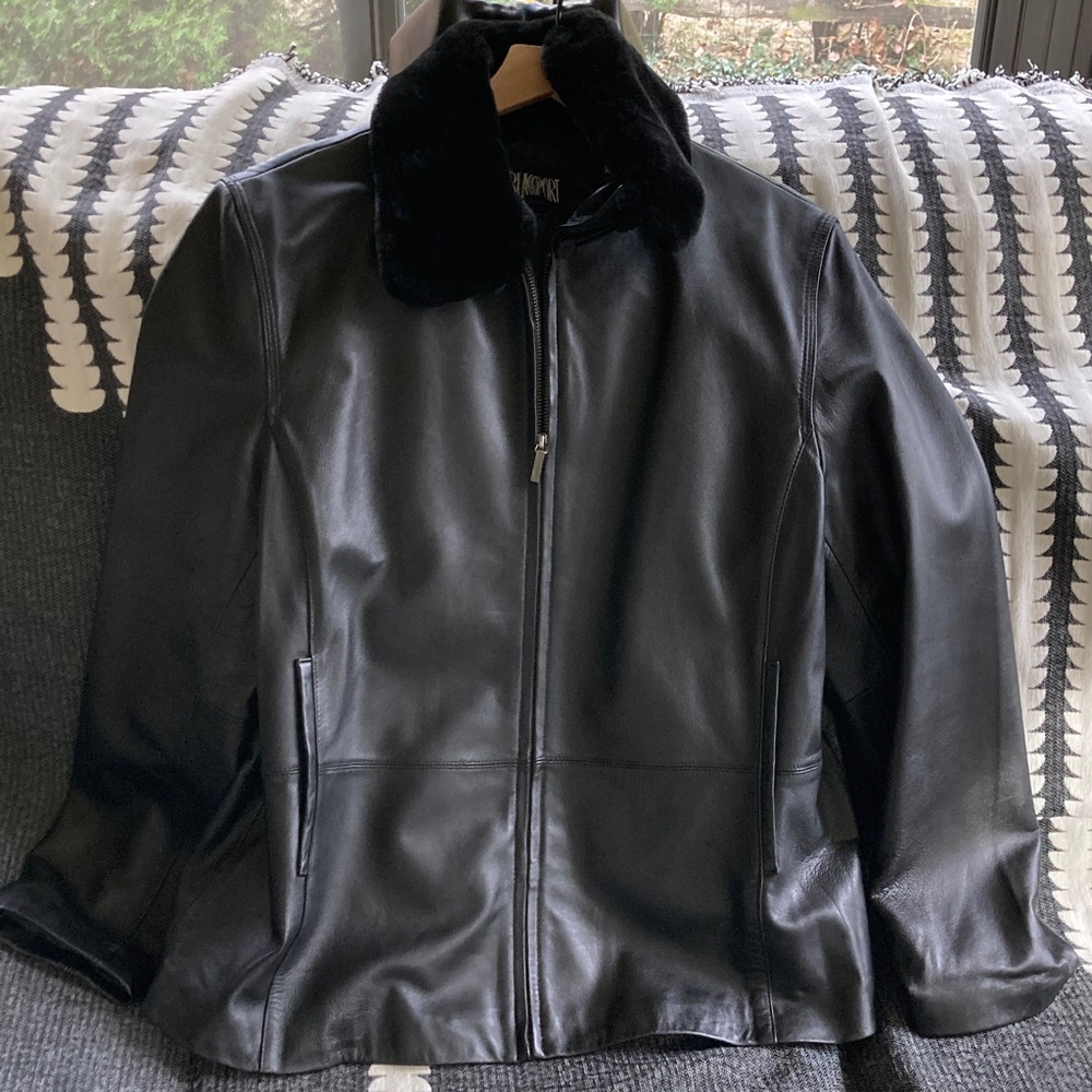 NEW Blassport Genuine Leather Zip Jacket Removable Fur Collar Fully Lined Sz XXL
